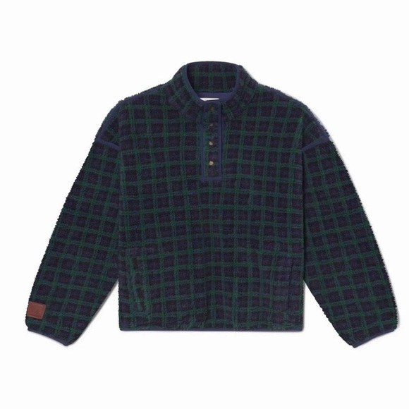 Plaid Funnel-Neck Turtleneck Sweater in Green & Navy - Picture 2 of 3